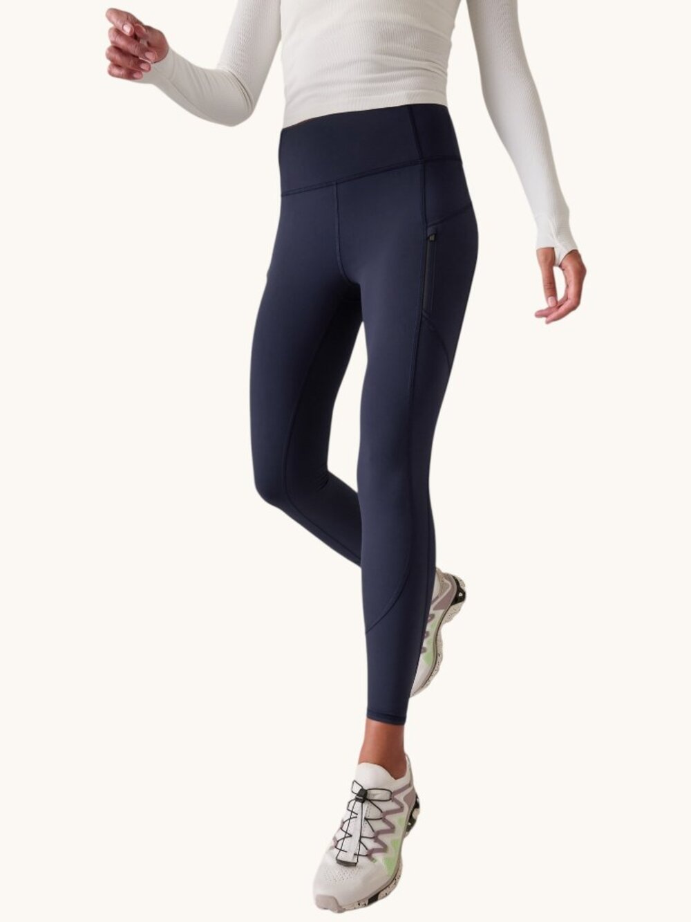 Athleta Rainier High Rise Legging Women's M Navy Blue Compression Brushed Fleece